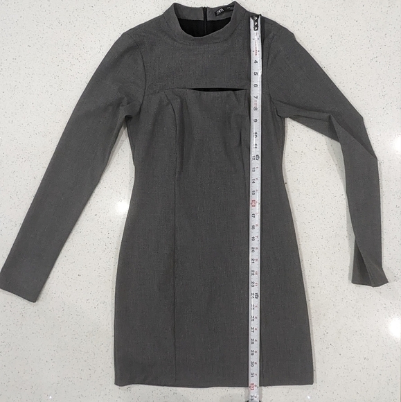 Zara gray front chest cut out Houndstooth sheath mini dress long sleeves size S - Picture 6 of 12